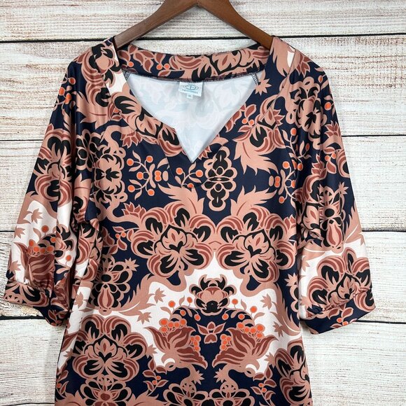 Tracy Negoshian Shift Dress Womens Size M Multicolor Pullover Floral 3/4 Sleeve - Picture 3 of 10